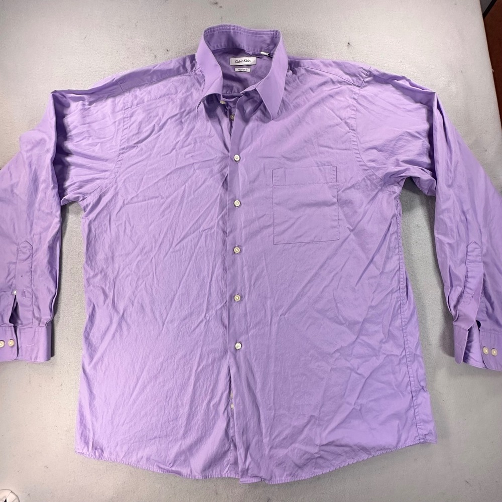 Calvin Klein Mens Regular Fit Dress Shirt Purple Long Sleeve Size 17 34/35